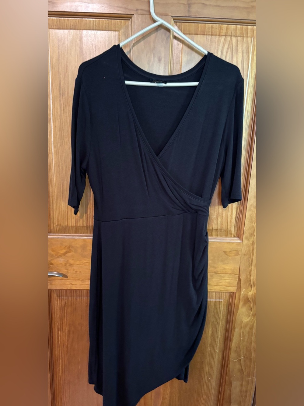 Elegant Black Wrap Midi Dress with V-Neck